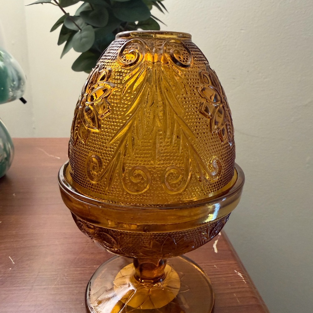 Vintage Amber Indiana Glass Tiara Fairy Lamp